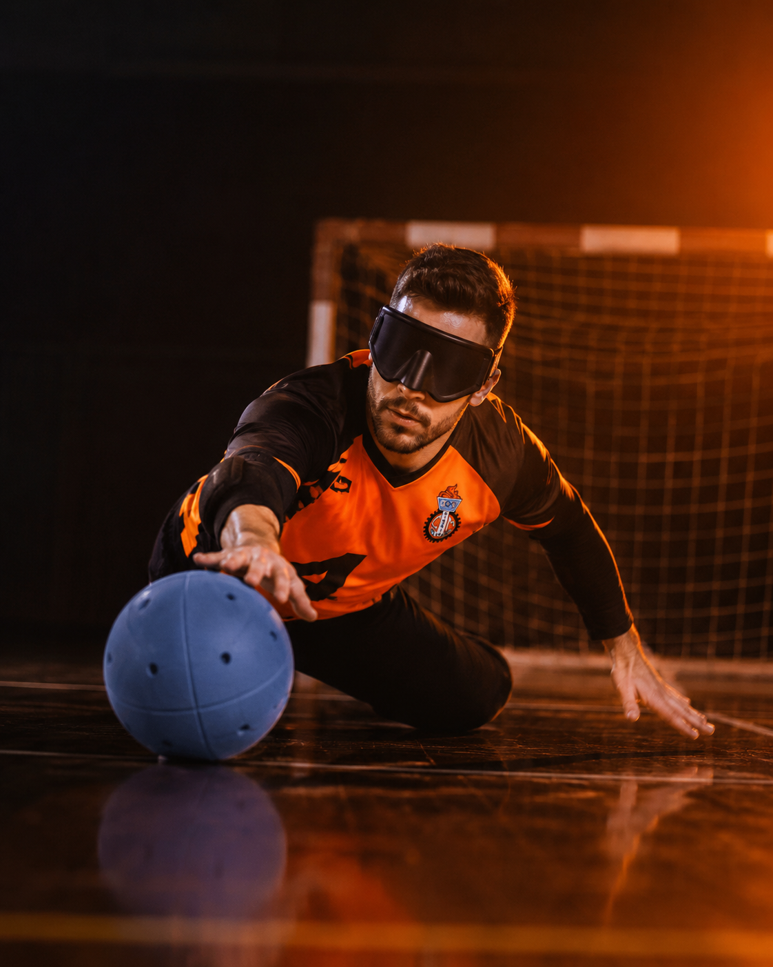 Jogador de GoalBall do Castêlo da Maia Ginásio Clube em ação